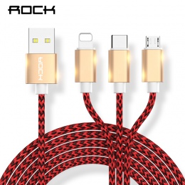 ROCK kabel USB dla iPhone XS Max XR X 8 7 6 5 dla Xiaomi Samsung ładowarka samochodowa 3 w 1 Micro USB typu C oświetlenie ładowa