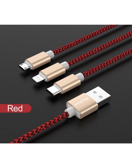 ROCK kabel USB dla iPhone XS Max XR X 8 7 6 5 dla Xiaomi Samsung ładowarka samochodowa 3 w 1 Micro USB typu C oświetlenie ładowa