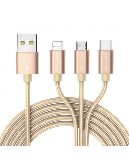 Jellico 3 w 1 kabel USB do iphone'a szybkie ładowanie kabel do Androida Micro USB typu C typu c 3in1 komórkowy kable telefoniczn