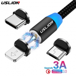 USLION 1 M LED kabel magnetyczny i Micro USB kabel i kabel USB typu C plecionka z nylonu typu C kabel magnetyczny do ładowania d