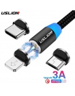 USLION 1 M LED kabel magnetyczny i Micro USB kabel i kabel USB typu C plecionka z nylonu typu C kabel magnetyczny do ładowania d