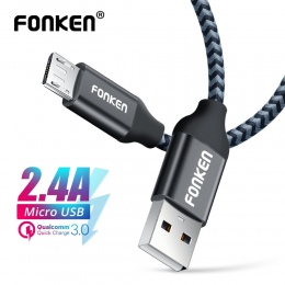 FONKEN kabel Micro USB 2.4A Mini szybka ładowarka USB kabel do telefonu 2128AWG 1 m 2 m 3 m szybkie ładowanie plecionka przewód 