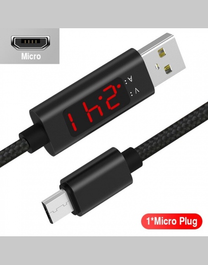 ANBES USB typu C Micro USB kabel do Xiaomi Huawei Samsung szybkie ładowanie kabel USB C z LED cyfrowy wyświetlacz uchwyt na tele