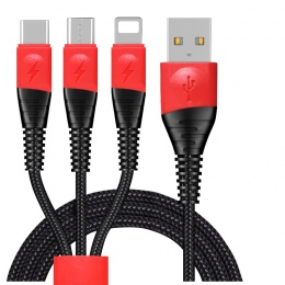 Podwójny kolor czarny + czerwony 3 w 1 kabel USB do telefonu Iphone kabel Micro USB typu C 2.4A drutu dla iPhone X Xiaomi Samsun