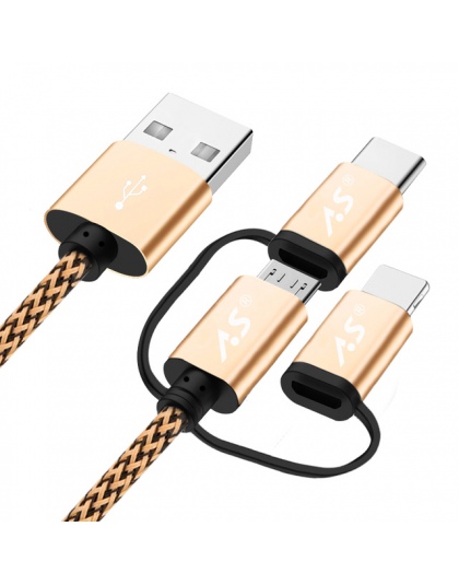 A.S 3in1 telefon komórkowy USB kabel do transmisji danych dla iPhone kabel Micro USB typu C ładowarka kabel do Xiaomi Huawei Sam