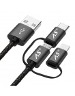 A.S 3in1 telefon komórkowy USB kabel do transmisji danych dla iPhone kabel Micro USB typu C ładowarka kabel do Xiaomi Huawei Sam