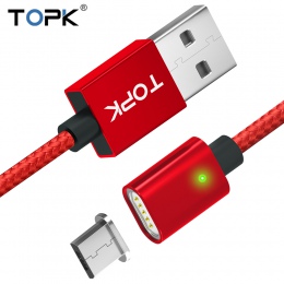 TOPK 2.4A magnetyczny micro USB kabel ulepszony Nylon pleciony wskaźnik LED szybkie ładowanie kabel magnetyczny do ładowania dla