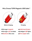 TOPK 2.4A magnetyczny micro USB kabel ulepszony Nylon pleciony wskaźnik LED szybkie ładowanie kabel magnetyczny do ładowania dla