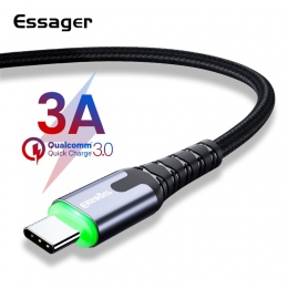 Essager 3A USB typu C kabel LED do Samsung S9 S8 jeden plus 6 t Xiaomi Huawei szybki kabel do ładowania USB typu C c ładowarka p