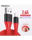 ROCK o wysokiej wytrzymałości kabel USB 2.4A dla Apple iPhone X 8 7 6 Plus warkocz do ładowania danych szybka ładowarka 120 CM 2