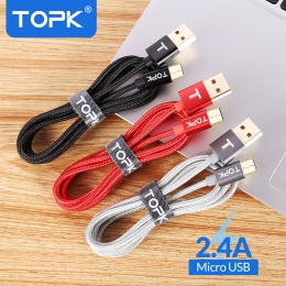 TOPK Micro USB kabel Nylon pleciony drut metalowa wtyczka synchronizacji danych do ładowania danych Micro USB kabel ładowania do