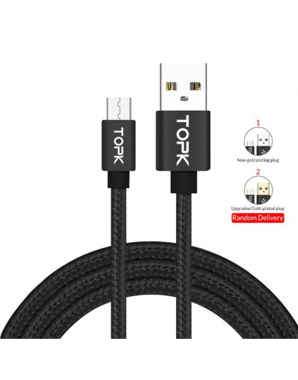 TOPK Micro USB kabel Nylon pleciony drut metalowa wtyczka synchronizacji danych do ładowania danych Micro USB kabel ładowania do