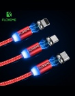 FLOVEME 1 M/2 M LED kabel magnetyczny, kabel Micro USB typ C magnes ładowarka 2A pleciony kabel do telefonu dla iPhone Xr Xs X S