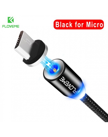 FLOVEME 1 M/2 M LED kabel magnetyczny, kabel Micro USB typ C magnes ładowarka 2A pleciony kabel do telefonu dla iPhone Xr Xs X S