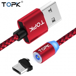 TOPK RLine1 wskaźnik LED magnetyczny kabel do ładowania ulepszony Nylon pleciony magnes kabel Micro USB do Samsung S7 Xiaomi Red