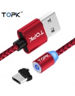 TOPK RLine1 wskaźnik LED magnetyczny kabel do ładowania ulepszony Nylon pleciony magnes kabel Micro USB do Samsung S7 Xiaomi Red