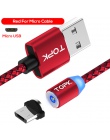 TOPK RLine1 wskaźnik LED magnetyczny kabel do ładowania ulepszony Nylon pleciony magnes kabel Micro USB do Samsung S7 Xiaomi Red