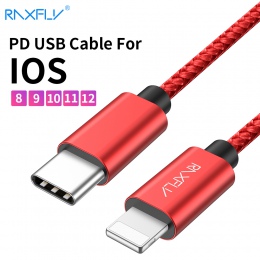 RAXFLY typu C do kabla oświetleniowego PD przewód ładowania USB typu C c do oświetlenie kabel do Macbooka dla iPhone X 7 8 Plus 