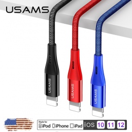 USAMS kabel USB do telefonu iPhone X XS MAX XR 8 7 6 6 S Plus 5 5S szybka ładowarka LED oświetlenie do synchronizacji danych USB