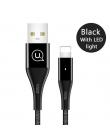 USAMS kabel USB do telefonu iPhone X XS MAX XR 8 7 6 6 S Plus 5 5S szybka ładowarka LED oświetlenie do synchronizacji danych USB