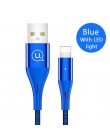 USAMS kabel USB do telefonu iPhone X XS MAX XR 8 7 6 6 S Plus 5 5S szybka ładowarka LED oświetlenie do synchronizacji danych USB