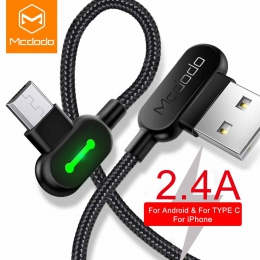 MCDODO LED kabel Micro USB szybkie ładowanie danych kabel do Android Samsung Xiaomi ładowarka do telefonu komórkowego ładowania 