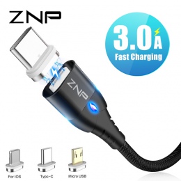 ZNP kabel magnetyczny Micro USB typu C dla iPhone oświetlenie kabel 1 M 3A kabel szybkiego ładowania typu C Samsung ładowarka ma