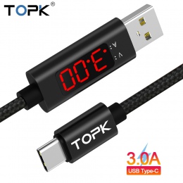 TOPK AC27 3A (Max) kabel USB typu C, QC 3.0 szybkie ładowanie napięcia i prądu pleciony z nylonu USB C kabel do synchronizacji d