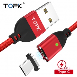 TOPK p-FLine magnetyczny kabel USB C do Samsung Galaxy S9 Plus S8 szybkie ładowanie 3.0 USB typu C szybkie ładowanie danych kabe