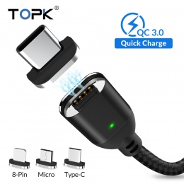 TOPK AM413A szybkie ładowanie kabel magnetyczny dla iPhone Xs Max Xr 8 Plus telefon komórkowy Micro kabel USB i USB typu C kabel