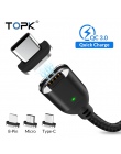 TOPK AM413A szybkie ładowanie kabel magnetyczny dla iPhone Xs Max Xr 8 Plus telefon komórkowy Micro kabel USB i USB typu C kabel