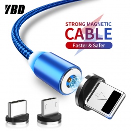 YBD 1M LED Magnetic Charge Cable For iPhone X XR XS Max 8 7 Micro USB Cable Magnet Charger USB/ Type C Cable for Samsung Xiaomi