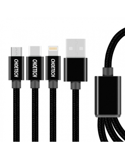 CHOETECH 3 w 1 kabel USB do telefonu komórkowego Micro USB typu C kabel ładowarki do ładowania iphone'a w tym kabel Micro USB ła