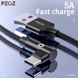 PZOZ 5A kabel usb c USB typu C 90 stopni szybkie ładowanie dla Huawei P20 P10 Mate 20 Pro 10 nova 2 s ładowarka usb c dane typu 