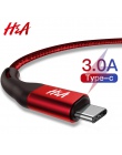 H & A 3A USB typu C szybkie ładowanie kabel usb c danych typu c przewód telefon ładowarka do Samsunga S9 s8 uwaga 9 8 Huawei P20