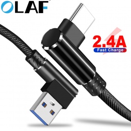 OLAF przewód USB z wtyczką kątową 90° dla iPhone Xs Max 2.4A szybkie ładowanie danych Micro USB typu C kabel do Samsung S9 S8 ko