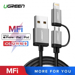 Ugreen 3 w 1 kabel USB do iPhone Xs Max 8 7 plus 2.4A szybkie ładowanie Micro USB typu C kabel do Samsung S10 S9 S8 Plus przewód