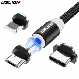 USLION magnetyczny micro USB kabel do Samsung S10 S9 ładowania typu c ładowania dla iPhone XS XR 8 7 ładowarka magnetyczna kable