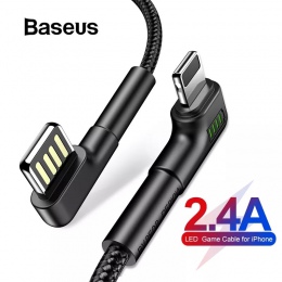 Baseus Doulbe łokcia kabel USB do telefonu iPhone XR Xs Max Xs LED 2.4A szybki kabel ładowania dla iPhone X 8 7 Plus iPad Nylon 