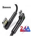 Baseus Doulbe łokcia kabel USB do telefonu iPhone XR Xs Max Xs LED 2.4A szybki kabel ładowania dla iPhone X 8 7 Plus iPad Nylon 