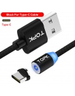 TOPK AM17 LED okrągły kabel magnetyczny i mikro kabel USB i USB typu C USB C kabel magnetyczny do ładowania dla Samsung Xiaomi H