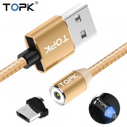 TOPK R-Line2 kabel magnetyczny 1 M i 2 M kabel Micro USB wskaźnik LED Nylon pleciony magnes kabel ładowania do Samsunga S7 krawę
