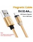 TOPK R-Line2 kabel magnetyczny 1 M i 2 M kabel Micro USB wskaźnik LED Nylon pleciony magnes kabel ładowania do Samsunga S7 krawę