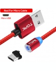 TOPK R-Line2 kabel magnetyczny 1 M i 2 M kabel Micro USB wskaźnik LED Nylon pleciony magnes kabel ładowania do Samsunga S7 krawę