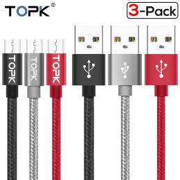 TOPK [3-Pack] Micro USB pleciony kabel nylonowy synchronizacji danych ładowarka kabel USB dla Samsung Xiaomi Huawei microusb urz