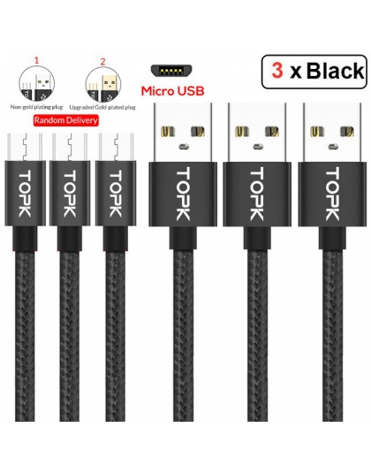 TOPK [3-Pack] Micro USB pleciony kabel nylonowy synchronizacji danych ładowarka kabel USB dla Samsung Xiaomi Huawei microusb urz