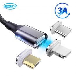 IPSKY magnetyczny ładowarka kabel dla Iphone piorun XR Micro USB kabel USB C Microusb typu c kabel magnetyczny 3A szybko do łado