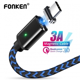 FONKEN magnetyczne kabel USB typu C 1 m 2 m 3A telefon kabel magnetyczny szybka ładowarka USB typu C przewód zasilający komórkow