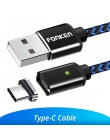 FONKEN magnetyczne kabel USB typu C 1 m 2 m 3A telefon kabel magnetyczny szybka ładowarka USB typu C przewód zasilający komórkow