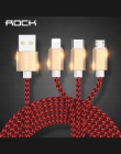 ROCK 3A o wysokiej wytrzymałości 3 w 1 kabel USB do oświetlenia Micro typu C dla iPhone X XS MAX XR 8 Xiaomi Samsung S9 S8 szybk